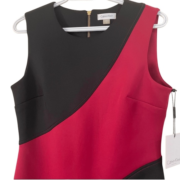NWT Calvin Klein Red and Black Sheath Dress sz 10, 97% Polyester, 3% Spandex. - Picture 2 of 5